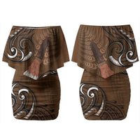 New Zealand Taiaha Family Matching Off Shoulder Short Dress and Hawaiian Shirt Maori Weapon Silver Fern Maori Pattern