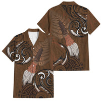 New Zealand Taiaha Family Matching Short Sleeve Bodycon Dress and Hawaiian Shirt Maori Weapon Silver Fern Maori Pattern LT22 Dad's Shirt - Short Sleeve Brown - Polynesian Pride