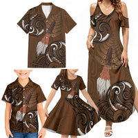 New Zealand Taiaha Family Matching Summer Maxi Dress and Hawaiian Shirt Maori Weapon Silver Fern Maori Pattern