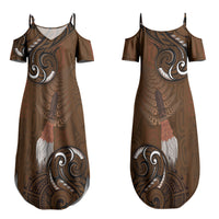 New Zealand Taiaha Family Matching Summer Maxi Dress and Hawaiian Shirt Maori Weapon Silver Fern Maori Pattern
