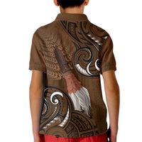 New Zealand Taiaha Kid Polo Shirt Maori Weapon Silver Fern Maori Pattern