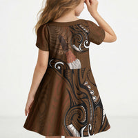 New Zealand Taiaha Kid Short Sleeve Dress Maori Weapon Silver Fern Maori Pattern
