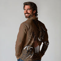 New Zealand Taiaha Long Sleeve Polo Shirt Maori Weapon Silver Fern Maori Pattern