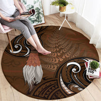 New Zealand Taiaha Round Carpet Maori Weapon Silver Fern Maori Pattern