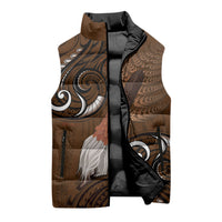 New Zealand Taiaha Sleeveless Puffer Jacket Maori Weapon Silver Fern Maori Pattern