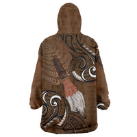 New Zealand Taiaha Wearable Blanket Hoodie Maori Weapon Silver Fern Maori Pattern