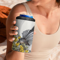 New Zealand Fantail Bird 4 in 1 Can Cooler Tumbler Maori Piwakawaka Kowhai Maori Pattern