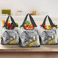 New Zealand Fantail Bird Grocery Bag Maori Piwakawaka Kowhai Maori Pattern