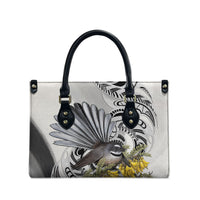 New Zealand Fantail Bird Leather Bag Maori Piwakawaka Kowhai Maori Pattern
