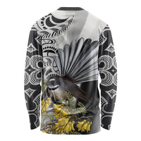 New Zealand Fantail Bird Long Sleeve Shirt Maori Piwakawaka Kowhai Maori Pattern