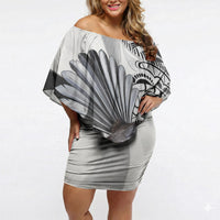 New Zealand Fantail Bird Off Shoulder Short Dress Maori Piwakawaka Kowhai Maori Pattern