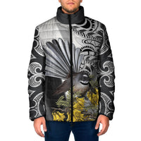 New Zealand Fantail Bird Padded Jacket Maori Piwakawaka Kowhai Maori Pattern