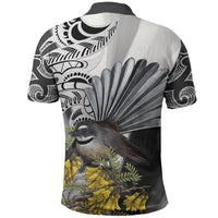 New Zealand Fantail Bird Polo Shirt Maori Piwakawaka Kowhai Maori Pattern