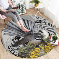 New Zealand Fantail Bird Round Carpet Maori Piwakawaka Kowhai Maori Pattern