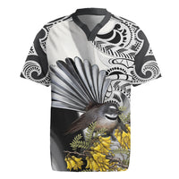New Zealand Fantail Bird Rugby Jersey Maori Piwakawaka Kowhai Maori Pattern