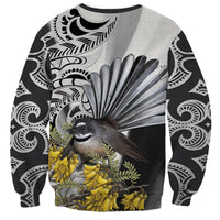 New Zealand Fantail Bird Sweatshirt Maori Piwakawaka Kowhai Maori Pattern