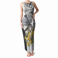 New Zealand Fantail Bird Tank Maxi Dress Maori Piwakawaka Kowhai Maori Pattern
