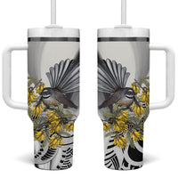 New Zealand Fantail Bird Tumbler With Handle Maori Piwakawaka Kowhai Maori Pattern