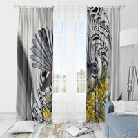 New Zealand Fantail Bird Window Curtain Maori Piwakawaka Kowhai Maori Pattern