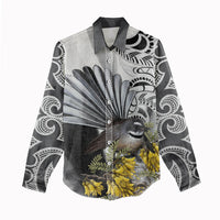 New Zealand Fantail Bird Women Casual Shirt Maori Piwakawaka Kowhai Maori Pattern