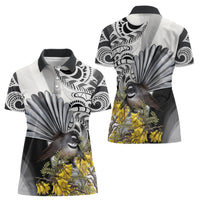 New Zealand Fantail Bird Women Polo Shirt Maori Piwakawaka Kowhai Maori Pattern