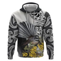 New Zealand Fantail Bird Zip Hoodie Maori Piwakawaka Kowhai Maori Pattern