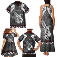 New Zealand Weka Personalised Family Matching Tank Maxi Dress and Hawaiian Shirt Aotearoa Hen Silver Fern Maori Pattern