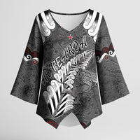 New Zealand Weka Personalised Kimono Sleeve Blouse Aotearoa Hen Silver Fern Maori Pattern