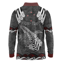 New Zealand Weka Personalised Long Sleeve Polo Shirt Aotearoa Hen Silver Fern Maori Pattern