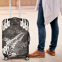 New Zealand Weka Personalised Luggage Cover Aotearoa Hen Silver Fern Maori Pattern
