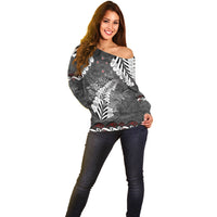 New Zealand Weka Personalised Off Shoulder Sweater Aotearoa Hen Silver Fern Maori Pattern