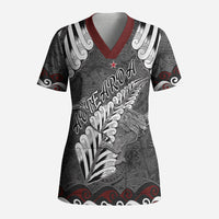 New Zealand Weka Personalised Scrub Top Aotearoa Hen Silver Fern Maori Pattern