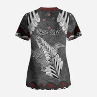 New Zealand Weka Personalised Scrub Top Aotearoa Hen Silver Fern Maori Pattern