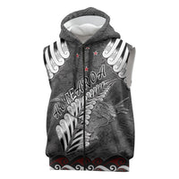 New Zealand Weka Personalised Sleeveless Zip Hoodie Aotearoa Hen Silver Fern Maori Pattern