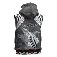 New Zealand Weka Personalised Sleeveless Zip Hoodie Aotearoa Hen Silver Fern Maori Pattern