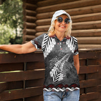 New Zealand Weka Personalised Women Polo Shirt Aotearoa Hen Silver Fern Maori Pattern