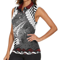 New Zealand Weka Personalised Women Sleeveless Polo Shirt Aotearoa Hen Silver Fern Maori Pattern