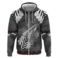 New Zealand Weka Personalised Zip Hoodie Aotearoa Hen Silver Fern Maori Pattern