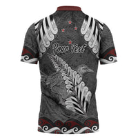 New Zealand Weka Personalised Zipper Polo Shirt Aotearoa Hen Silver Fern Maori Pattern