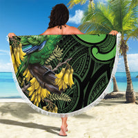 New Zealand Parakeet Bird Beach Blanket Maori Kakariki Kowhai Maori Pattern