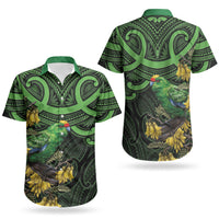 New Zealand Parakeet Bird Couples Matching Short Sleeve Bodycon Dress and Hawaiian Shirt Maori Kakariki Kowhai Maori Pattern LT22 - Polynesian Pride
