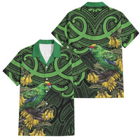 New Zealand Parakeet Bird Family Matching Long Sleeve Bodycon Dress and Hawaiian Shirt Maori Kakariki Kowhai Maori Pattern LT22 Dad's Shirt - Short Sleeve Green - Polynesian Pride