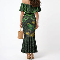 New Zealand Parakeet Bird Mermaid Dress Maori Kakariki Kowhai Maori Pattern LT22 - Polynesian Pride