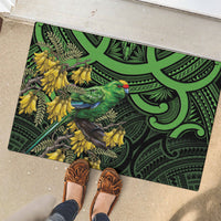 New Zealand Parakeet Bird Rubber Doormat Maori Kakariki Kowhai Maori Pattern