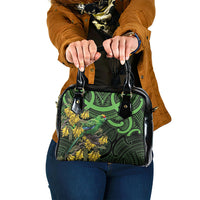 New Zealand Parakeet Bird Shoulder Handbag Maori Kakariki Kowhai Maori Pattern