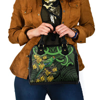 New Zealand Parakeet Bird Shoulder Handbag Maori Kakariki Kowhai Maori Pattern