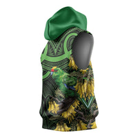 New Zealand Parakeet Bird Sleeveless Hoodie Maori Kakariki Kowhai Maori Pattern
