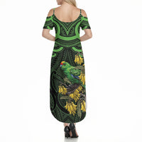 New Zealand Parakeet Bird Summer Maxi Dress Maori Kakariki Kowhai Maori Pattern LT22 - Polynesian Pride