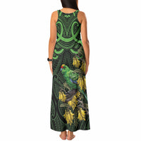 New Zealand Parakeet Bird Tank Maxi Dress Maori Kakariki Kowhai Maori Pattern LT22 - Polynesian Pride