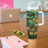 New Zealand Parakeet Bird Tumbler With Handle Maori Kakariki Kowhai Maori Pattern